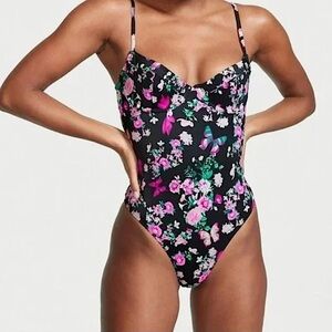 Victoria’s Secret Black Floral Essential Wicked One Piece Bathing Suit